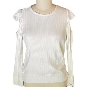 BRAND NEW Ladies Ivory Cream Rayon Cold Shoulder Long Sleeve Shirt Top Small NWT